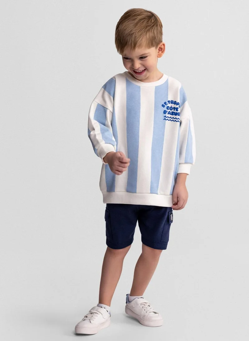 MINOTI Boys striped sweatshirt and shorts set blue and white